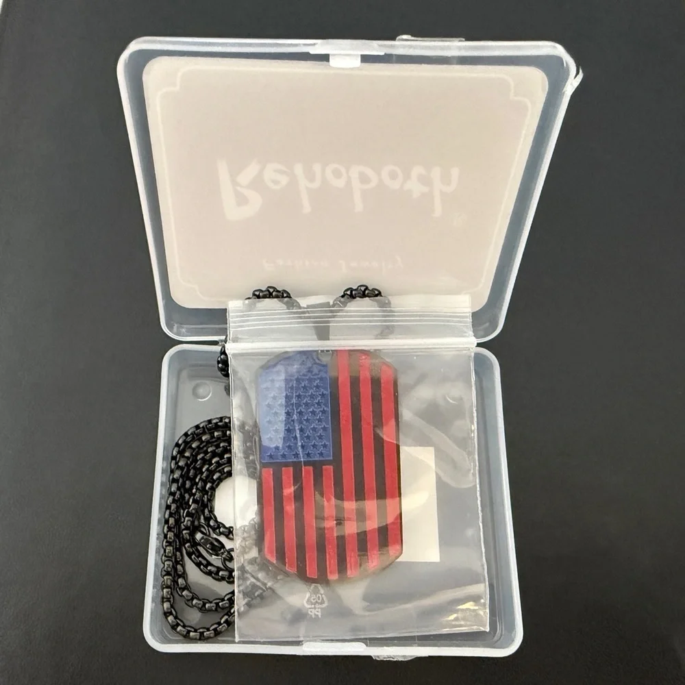 🇺🇸 American Flag Dog Tag Necklace | Rehoboth Stainless Steel Pendant and Chain